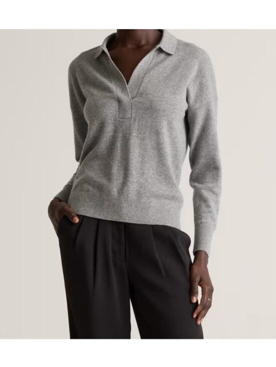 Quince Sweaters - QUINCE CASHMERE POLO SWEATER IN GREY